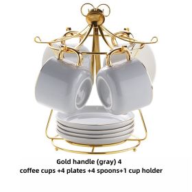 Color: Gray, Capacity: Gold Handle - Simple Gold-painted Coffee Cup Suit Luxury Ceramic European-style Latte Art Afternoon Tea With Shelf
