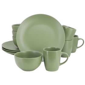 Gibson Home Everyday Plus 12 Piece Round Stoneware Dinnerware Set in Green