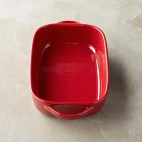 Color: Red, Style: Large - Elliptical creative ceramics binaural fish dish high soup pan home baked rice plate rectangular cheese cake tray
