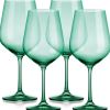 Set of Four Green Crystal Balloon Bowl Stemmed Red Wine Glass
