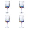 Set of Four Clear and Rainbow Geometric Acrylic Stemmed All Purpose Wine Glasses