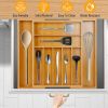 Bamboo Drawer Divider Kitchen Expandable Cutlery Tray Organizer Utensil Holder w/ Grooved Dividers