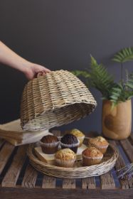 WICKER SERVING TRAY WITH DOME COVER