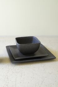 SET 3 SQUARE GRAPHITE CERAMIC DINNER PLATE, SALAD PLATE, BOWL