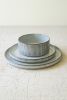 SET 3 RIBBED LIGHT GREY CERAMIC DINNER PLATE, SALAD PLATE, BOWL