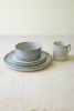 SET 3 RIBBED LIGHT GREY CERAMIC DINNER PLATE, SALAD PLATE, BOWL
