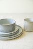 SET 3 RIBBED LIGHT GREY CERAMIC DINNER PLATE, SALAD PLATE, BOWL