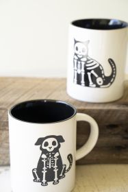 SET OF TWO CERAMIC MUGS HALLOWEEN DOG AND CAT MUGS -  17 OZ.