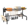 2 Tier Adjustable Over Sink Dish Drying Rack with 8 Hooks