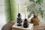 SET OF TWO METAL PINE CONE TAPER HOLDERS - ANTIQUE BROWN