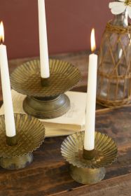 SET OF THREE TAPER CANDLE HOLDERS W FLUTED BASES -ANT GOLD