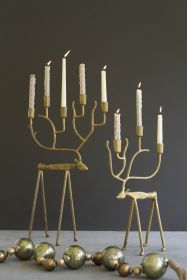 SET OF TWO FORGED CHRISTMAS DEER TAPER CANDELABRAS - ANTIQUE GOLD