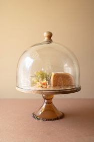 MANGO WOOD CAKE DISPLAY WITH GLASS DOME