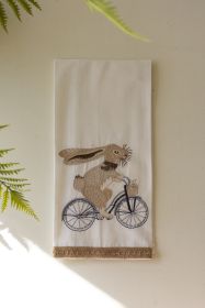 TEA TOWEL - EASTER RABBIT ON A BIKE