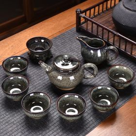 Color: Water Drop, Style: 10PCS Marigolds Set - Flambe Jian Ware Kung Fu Tea Set Suit