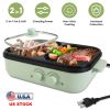 Electric Hot Pot with Grill 2-in-1 Hot Pot and Frying Pan Portable Non-Stick Pot and Griddle Electric Cooker Pot with Glass Lid Fast Heating for 1-2 P