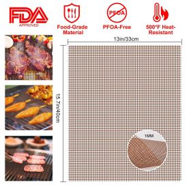 BBQ Grill Mat Non-Stick Mesh Mat Baking Sheet Liner Reusable Reversible Washable for Outdoor Gas Charcoal (Option: Beige)