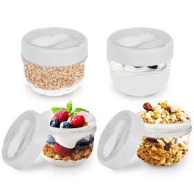 4Pcs Overnight Oats Containers with Lids and Folding Spoons 20OZ Portable Leak-proof Oats Jar For Milk Vegetable and Fruit Salad Yogurt Breakfast Cere (Option: White)