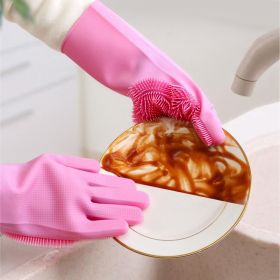 1 Pair Magic Silicone Brush Dishwashing Gloves Cleaning Sponge Pet Scrubber Heat Resistant Wash Gloves (Option: Pink)