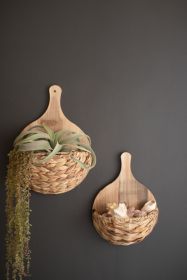 SET OF TWO TALL OVAL WOVEN SEAGRASS BASKETS (Color: Brown, Material: Seagrass)