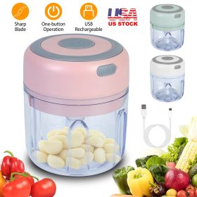 Mini Electric Garlic Chopper 8.45OZ Cordless Garlic Mincer Food Chopper Rechargeable Food Blender Chili Nut Onion Pepper Meat Ginger Baby Food (Option: Pink)