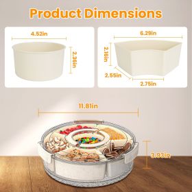 2Pcs Divided Serving Tray with Lid and Handle 360° Rotatable Snack Box Container with 6 Dividers Clear Portable Snack Platters for Fruit Candy Nut Sna (Option: L)