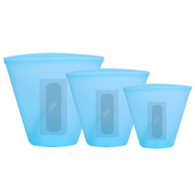 3Pcs Silicone Food Storage Bags Reusable Leakproof Food Container Set with 3 Seals Microwave Dishwasher Safe Environment Friendly 8.5Oz/17Oz/25.4Oz (Option: Blue)