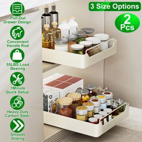 2Pcs Pull Out Cabinet Organizers Sliding Shelf Spice Rack Carbon Steel Roll Out Drawers Fixed with Adhesive Nano Film with Handle 55LBS Max Load (Option: 35CM)
