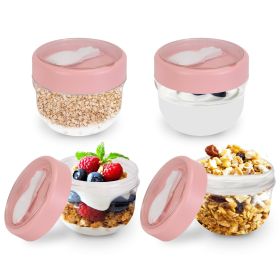 4Pcs Overnight Oats Containers with Lids and Folding Spoons 20OZ Portable Leak-proof Oats Jar For Milk Vegetable and Fruit Salad Yogurt Breakfast Cere (Option: Pink)